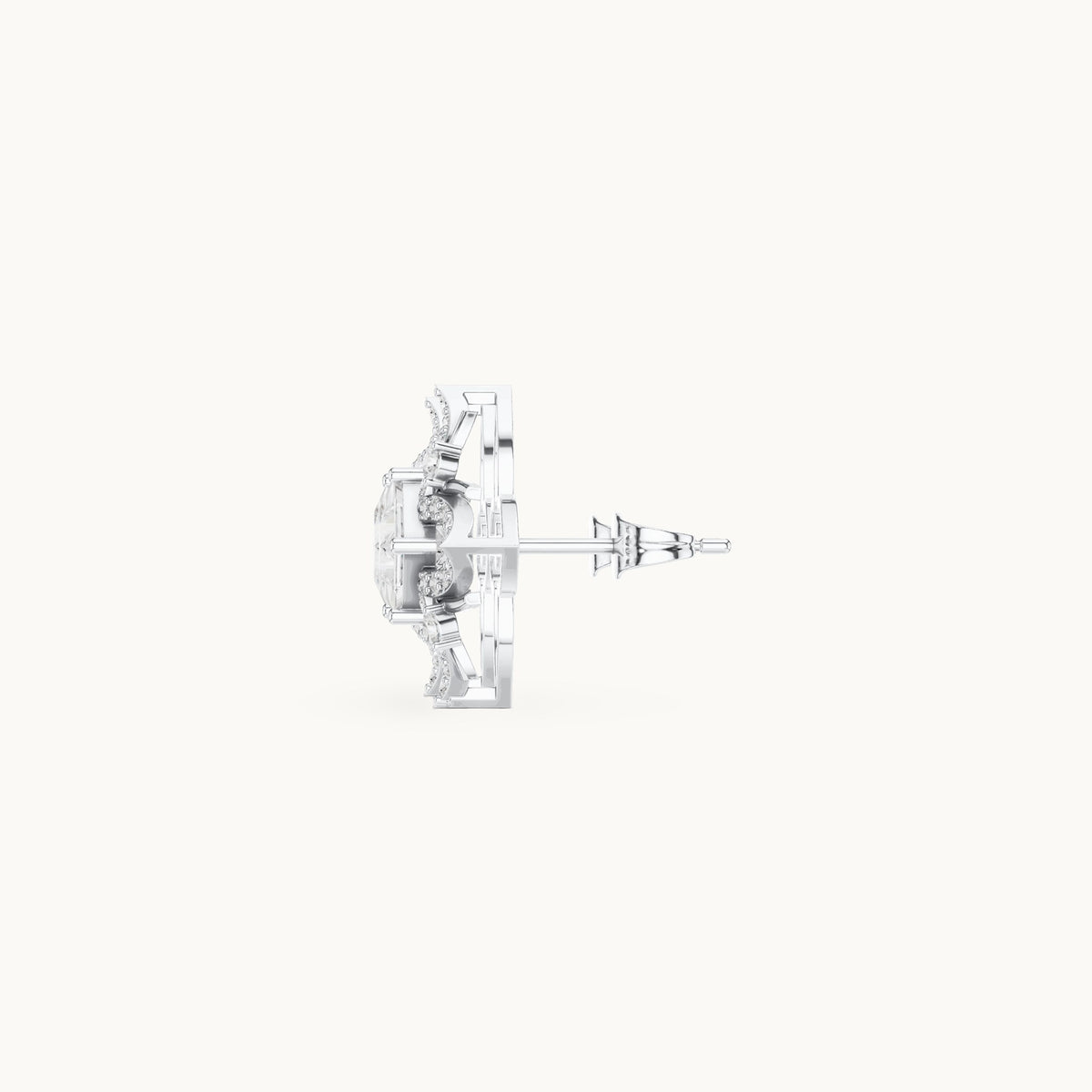 Princess-cut and round lab-grown diamond compass star stud earrings in white gold, 1.69 CT TW, view 3