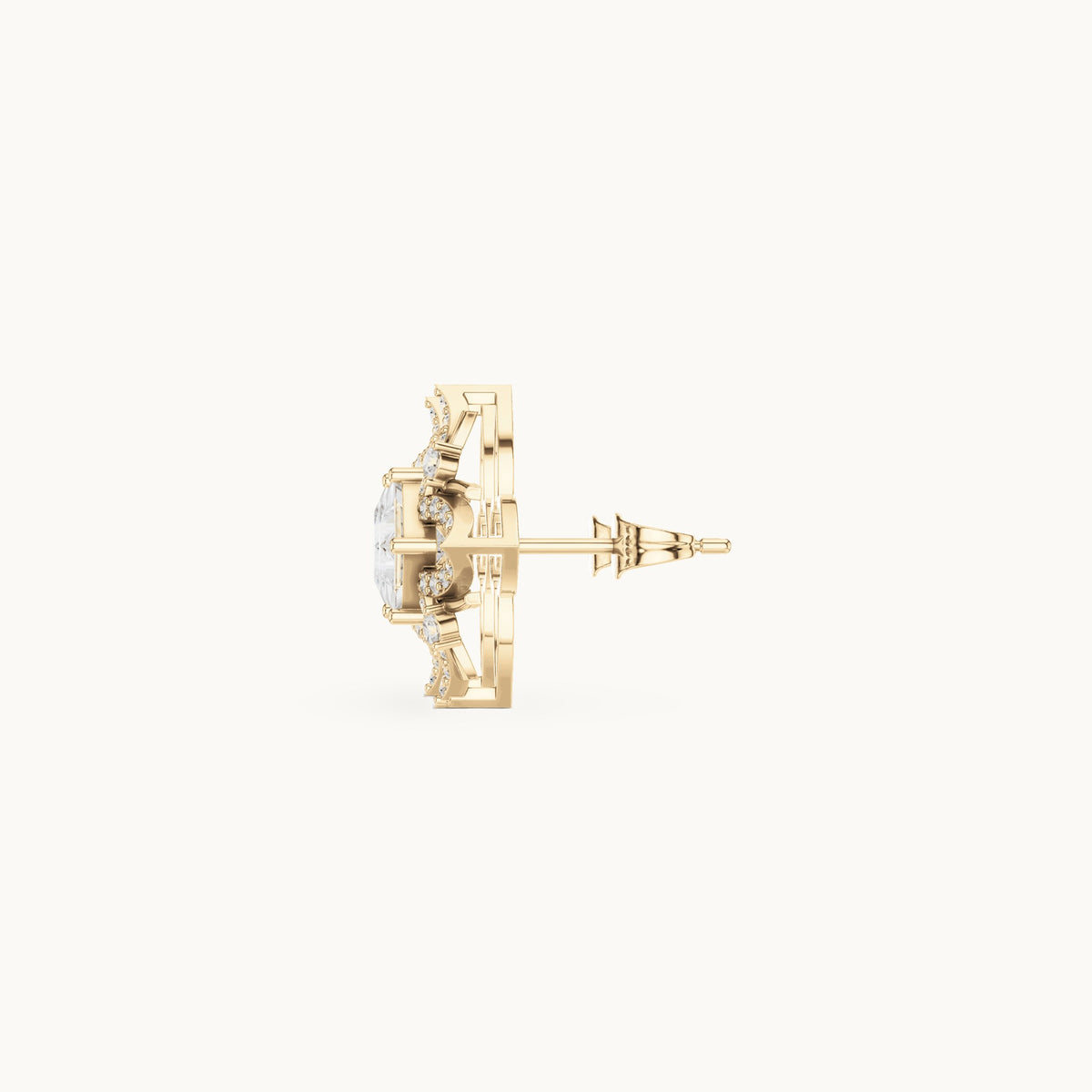 Princess-cut and round lab-grown diamond compass star stud earrings in yellow gold, 1.69 CT TW, view 3