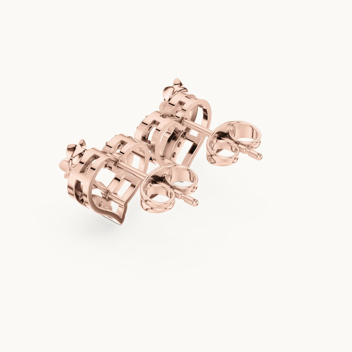 Round lab-grown diamond open heart rose stud earrings in rose gold, 0.14 CT TW, view 2