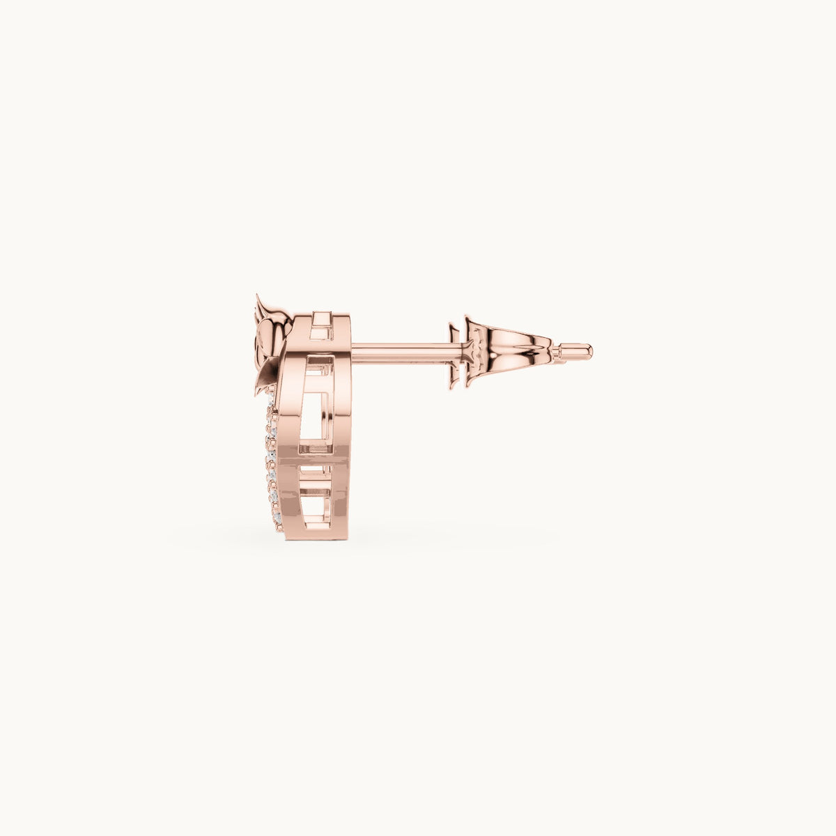 Round lab-grown diamond open heart rose stud earrings in rose gold, 0.14 CT TW, view 3