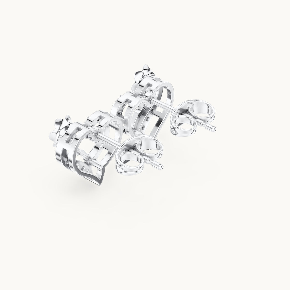 Round lab-grown diamond open heart rose stud earrings in white gold, 0.14 CT TW, view 2