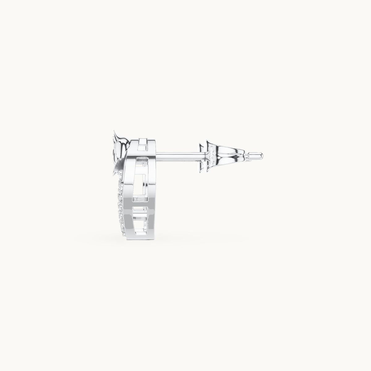 Round lab-grown diamond open heart rose stud earrings in white gold, 0.14 CT TW, view 3