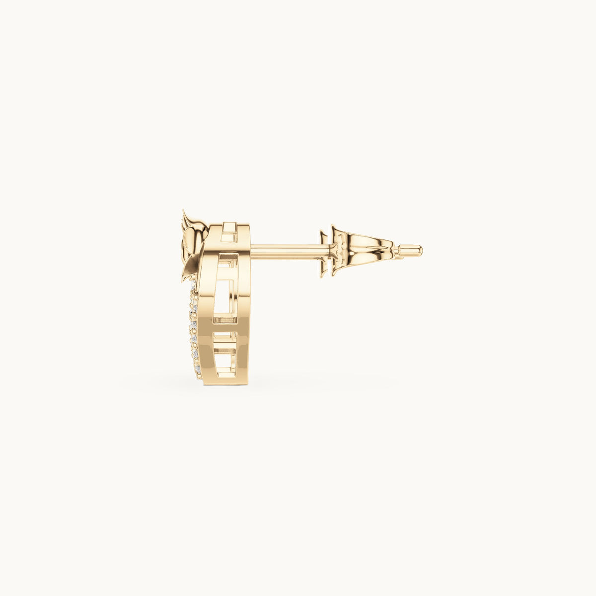 Round lab-grown diamond open heart rose stud earrings in yellow gold, 0.14 CT TW, view 3
