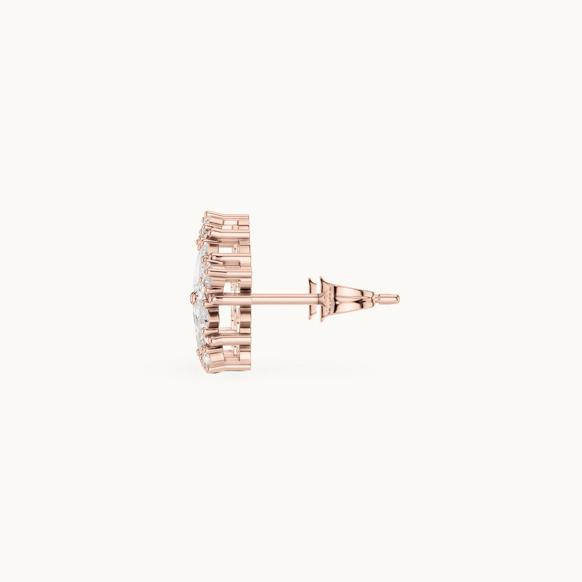 Marquise and round lab-grown diamond star flower stud earrings in rose gold, 0.95 CT TW, view 3