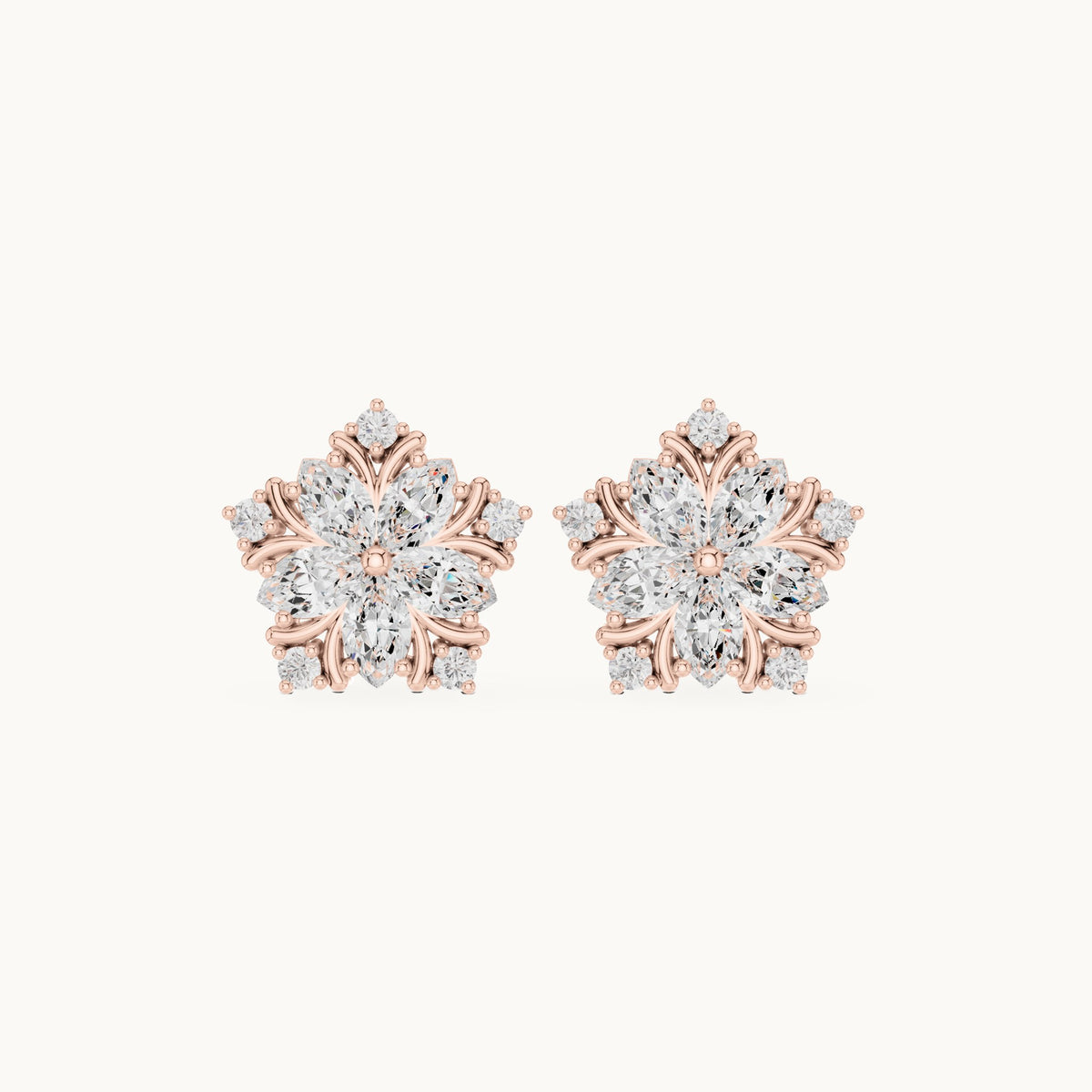 Marquise and round lab-grown diamond star flower stud earrings in rose gold, 0.95 CT TW, view 4