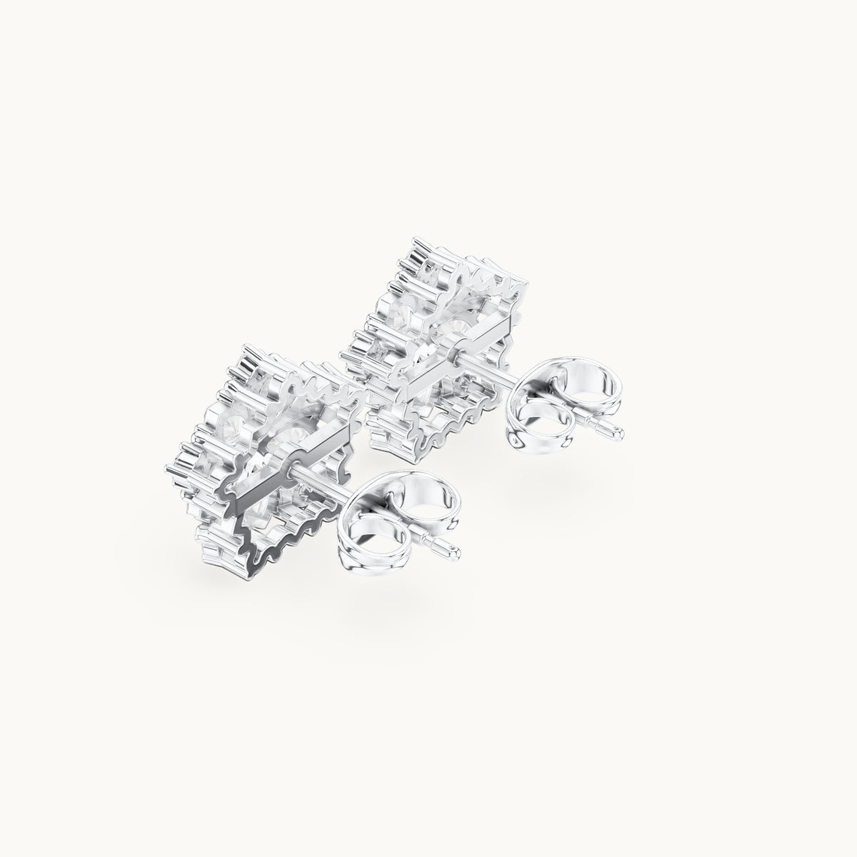 Marquise and round lab-grown diamond star flower stud earrings in white gold, 0.95 CT TW, view 2
