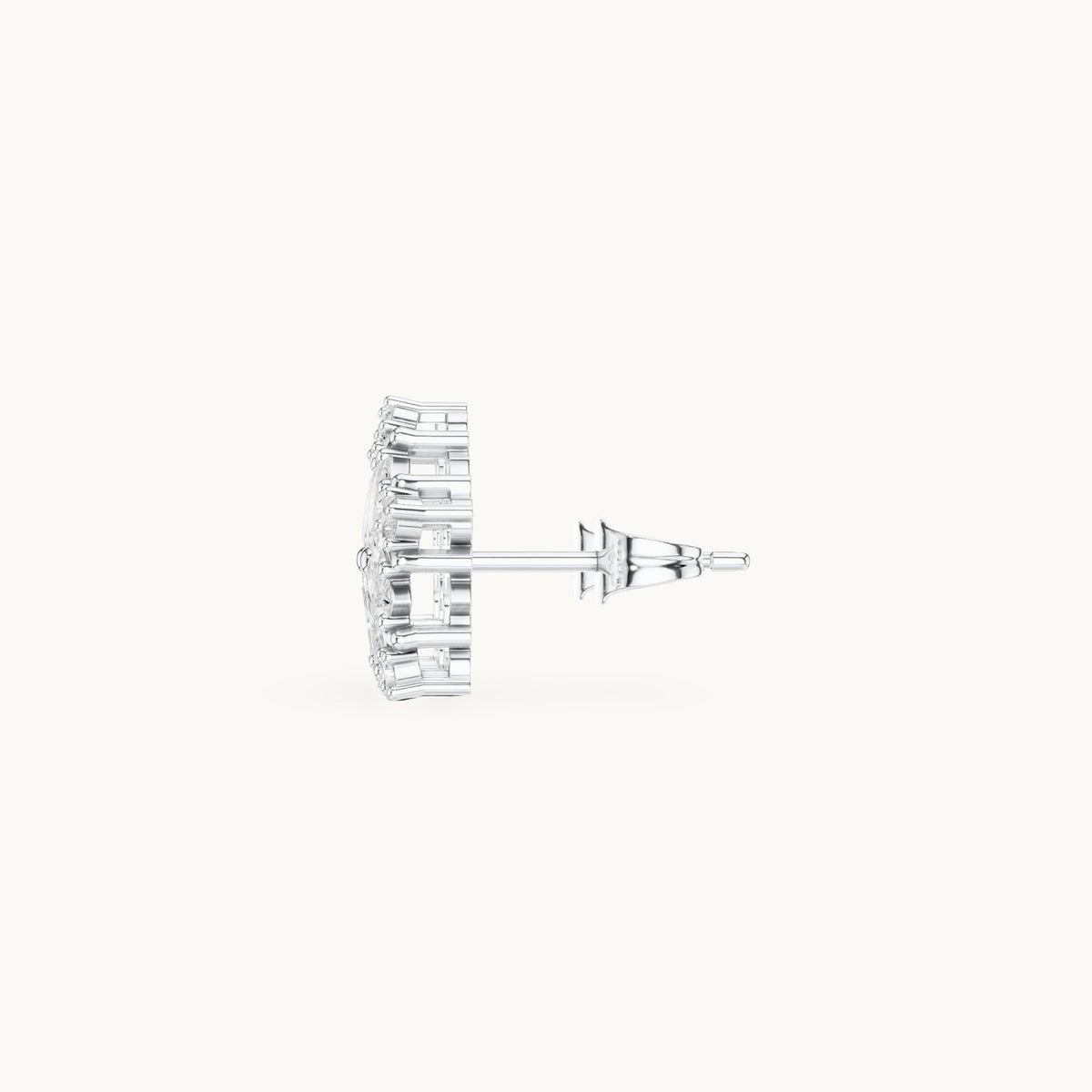 Marquise and round lab-grown diamond star flower stud earrings in white gold, 0.95 CT TW, view 3