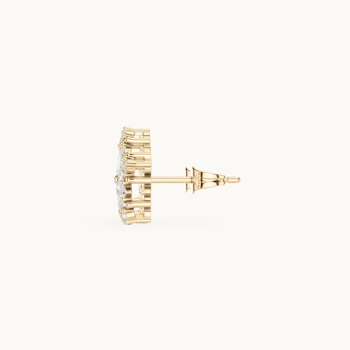 Marquise and round lab-grown diamond star flower stud earrings in yellow gold, 0.95 CT TW, view 3