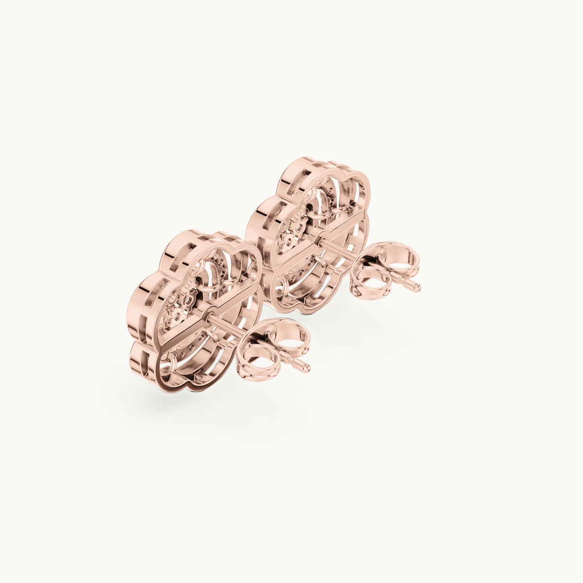 Round lab-grown diamond camellia pavé stud earrings in rose gold, 0.45 CT TW, view 2