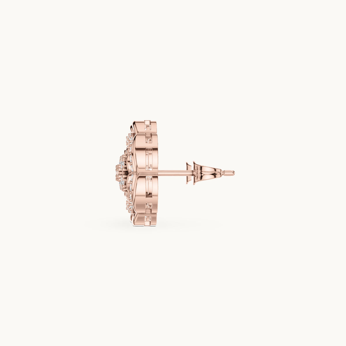 Round lab-grown diamond camellia pavé stud earrings in rose gold, 0.45 CT TW, view 3