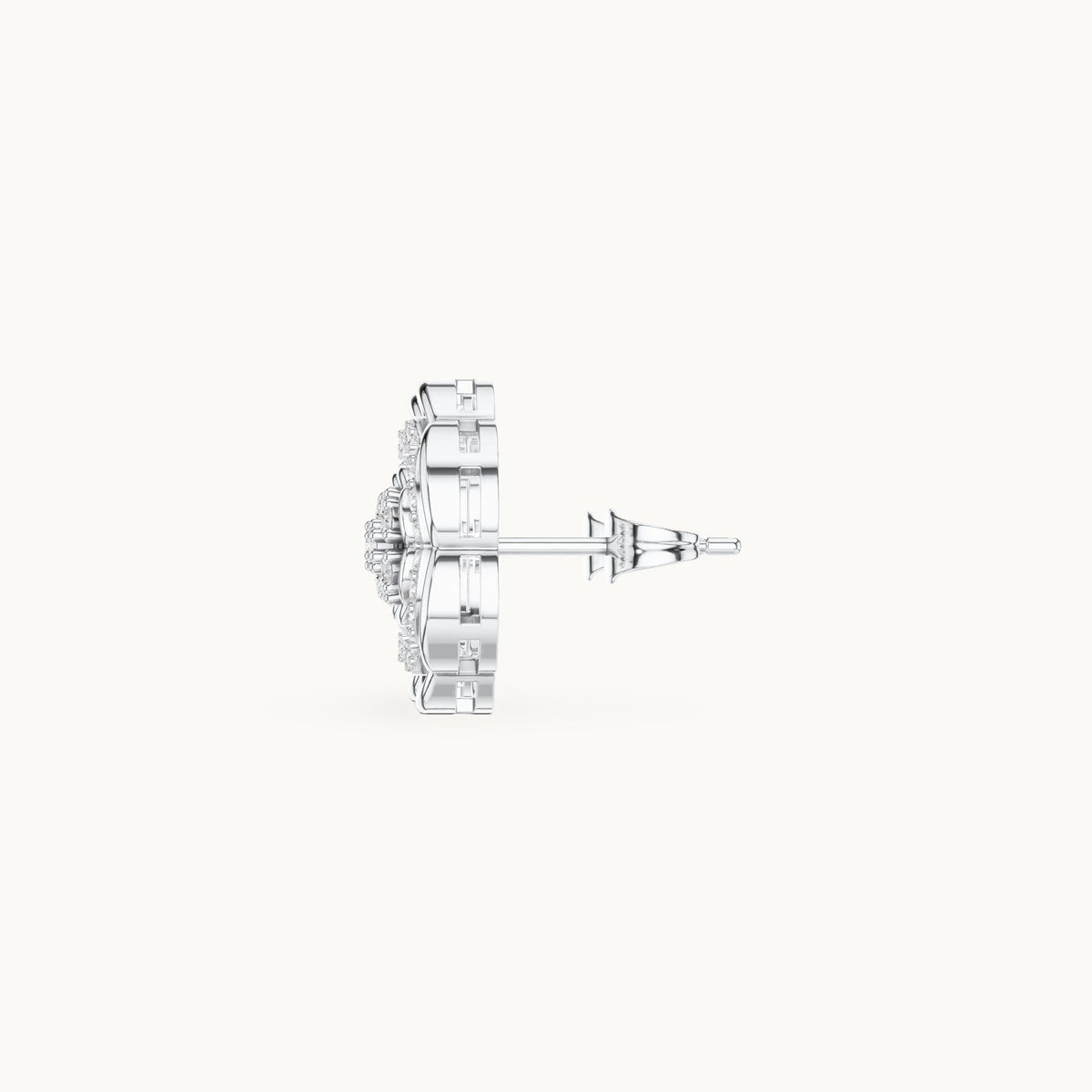 Round lab-grown diamond camellia pavé stud earrings in white gold, 0.45 CT TW, view 3