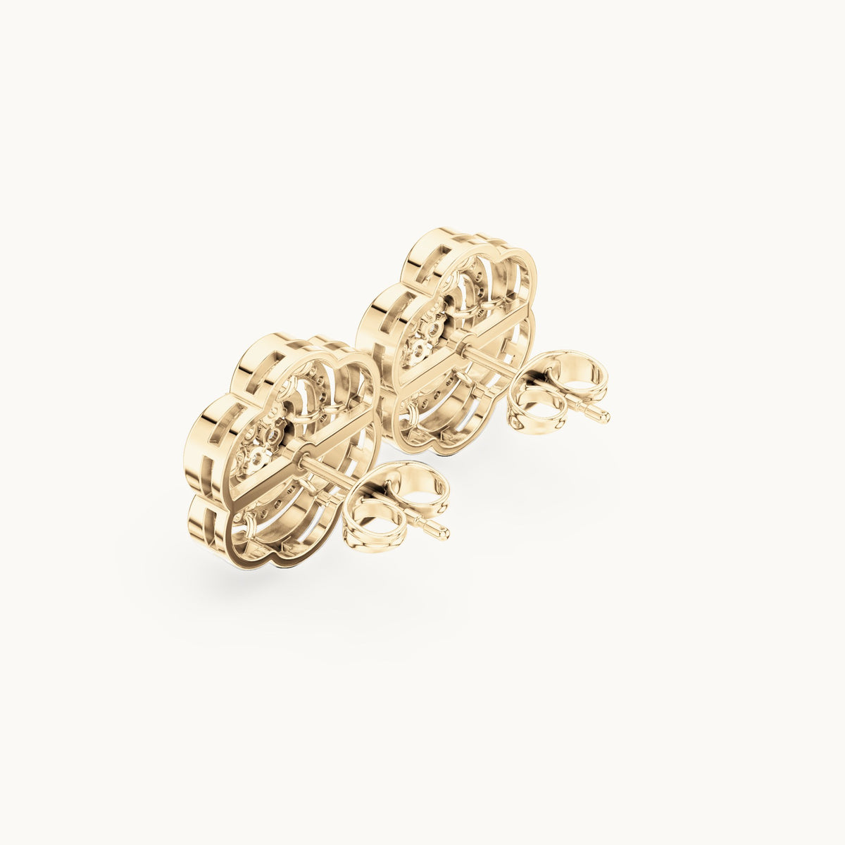 Round lab-grown diamond camellia pavé stud earrings in yellow gold, 0.45 CT TW, view 2