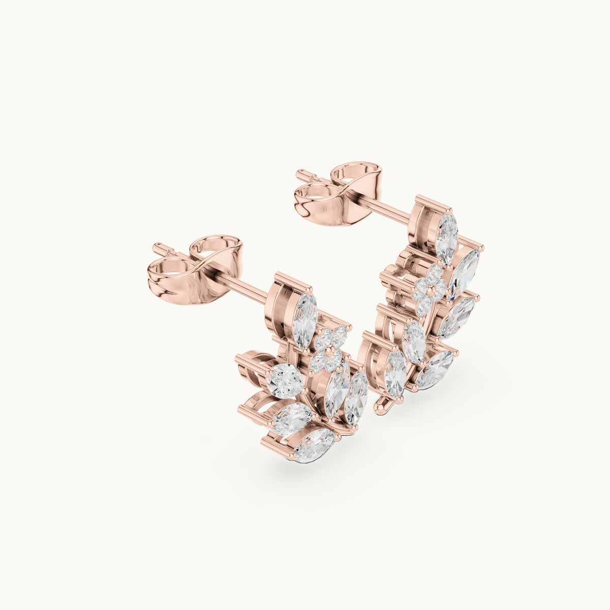Marquise and round lab-grown diamond leaf vine climber earrings in rose gold, 0.77 CT TW, view 1