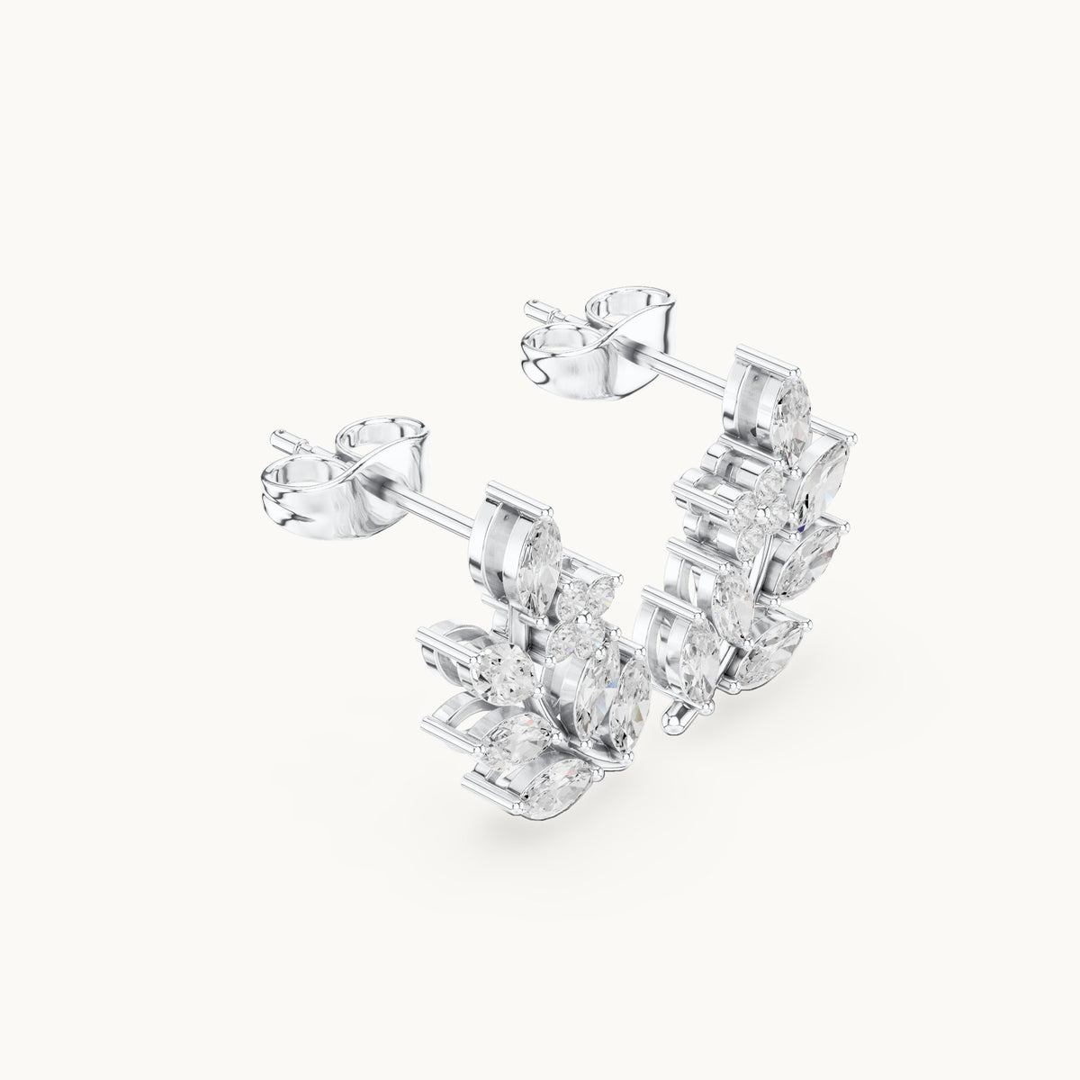 Marquise and round lab-grown diamond leaf vine climber earrings in white gold, 0.77 CT TW, view 1