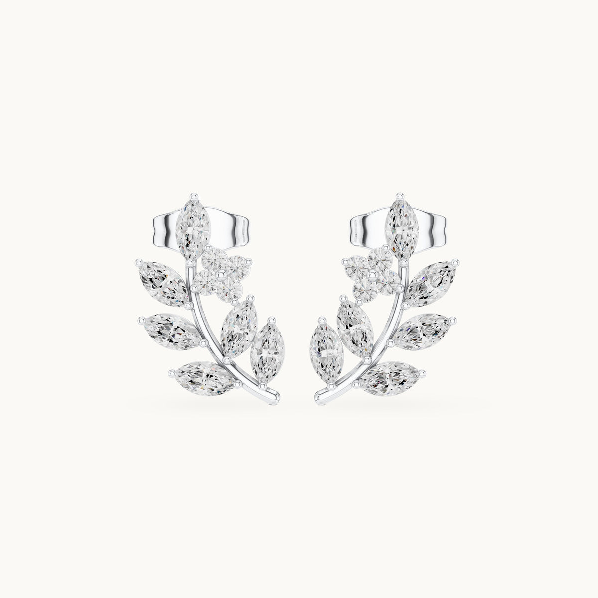 Marquise and round lab-grown diamond leaf vine climber earrings in white gold, 0.77 CT TW, view 4