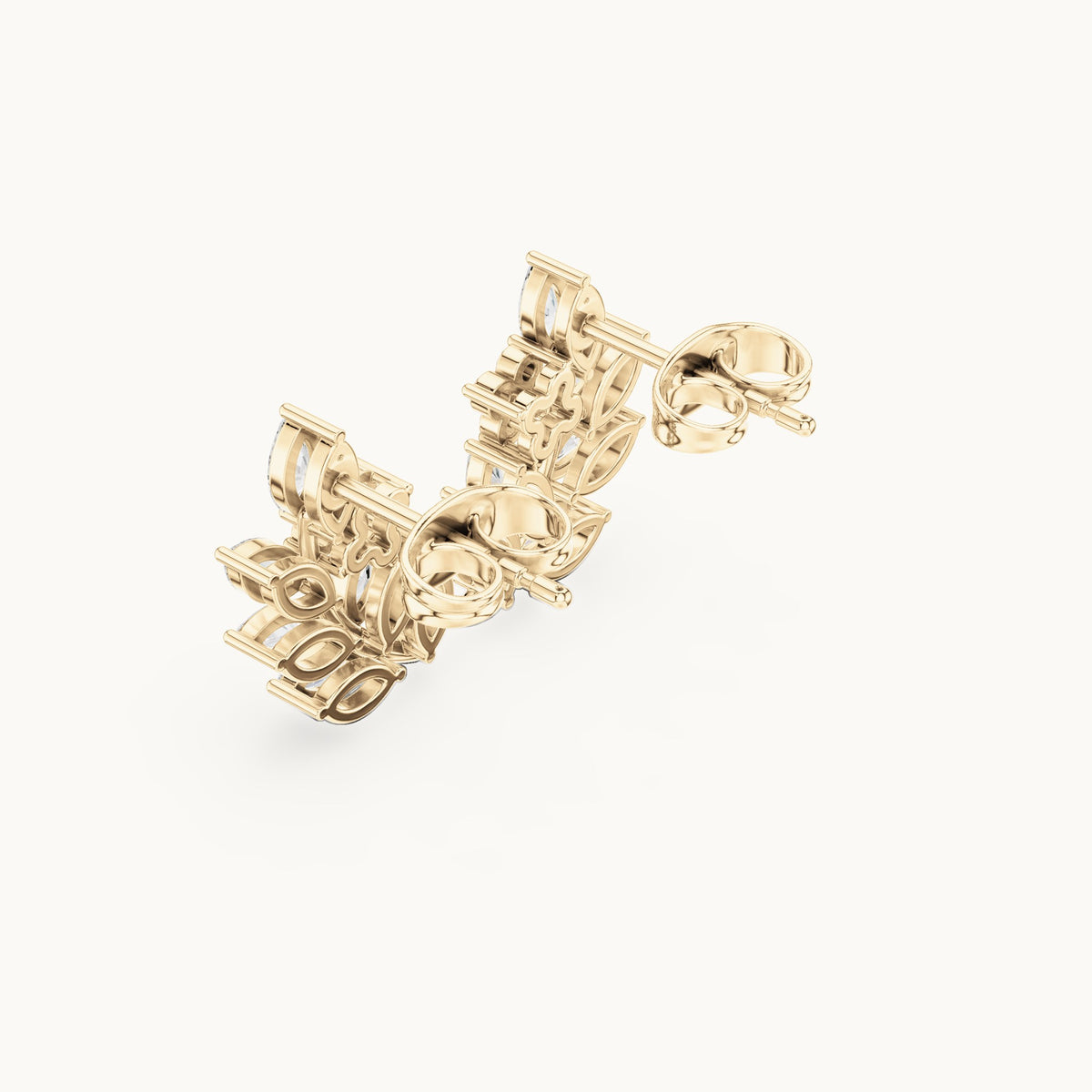 Marquise and round lab-grown diamond leaf vine climber earrings in yellow gold, 0.77 CT TW, view 2