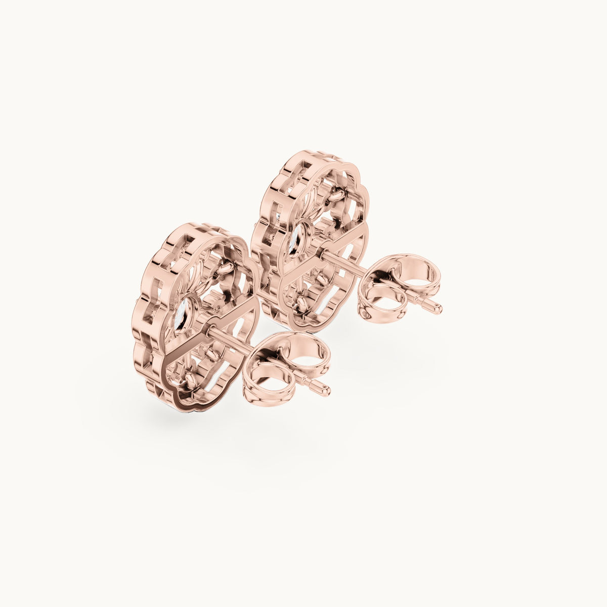 Oval and round lab-grown diamond filigree oval stud earrings in rose gold, 0.48 CT TW, view 2