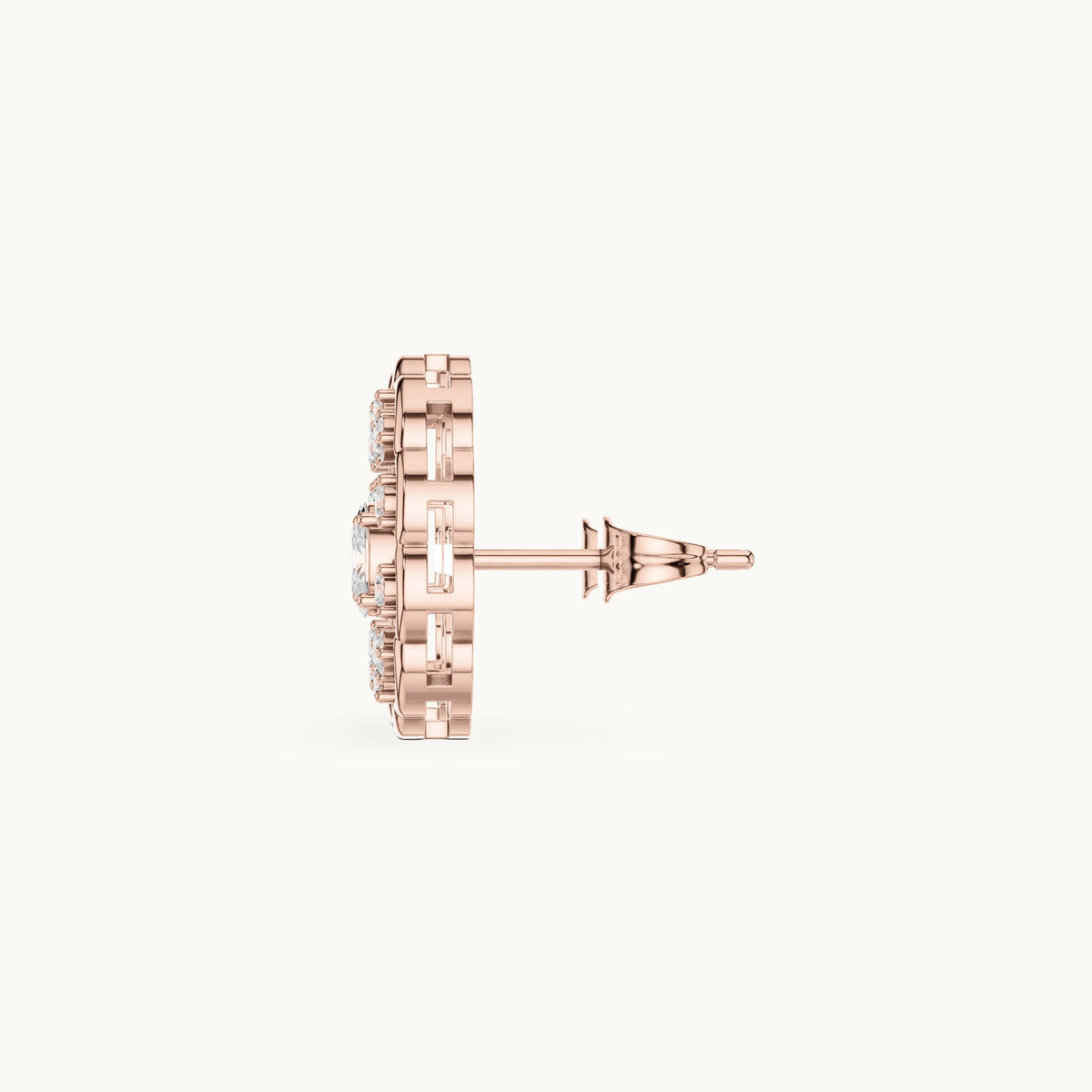 Oval and round lab-grown diamond filigree oval stud earrings in rose gold, 0.48 CT TW, view 3