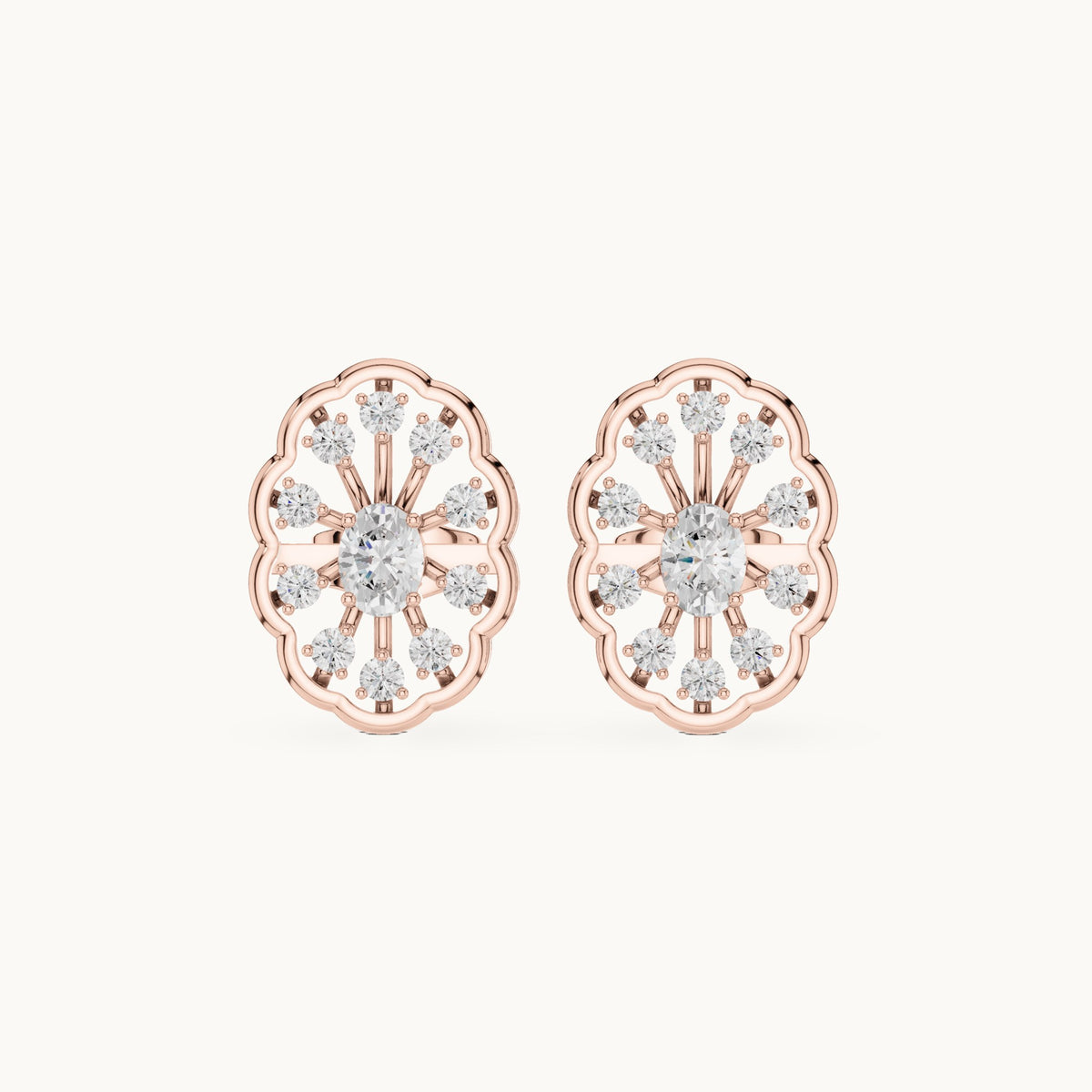 Oval and round lab-grown diamond filigree oval stud earrings in rose gold, 0.48 CT TW, view 4