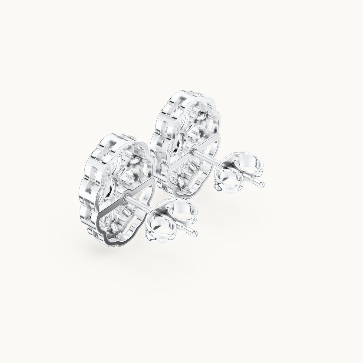 Oval and round lab-grown diamond filigree oval stud earrings in white gold, 0.48 CT TW, view 2