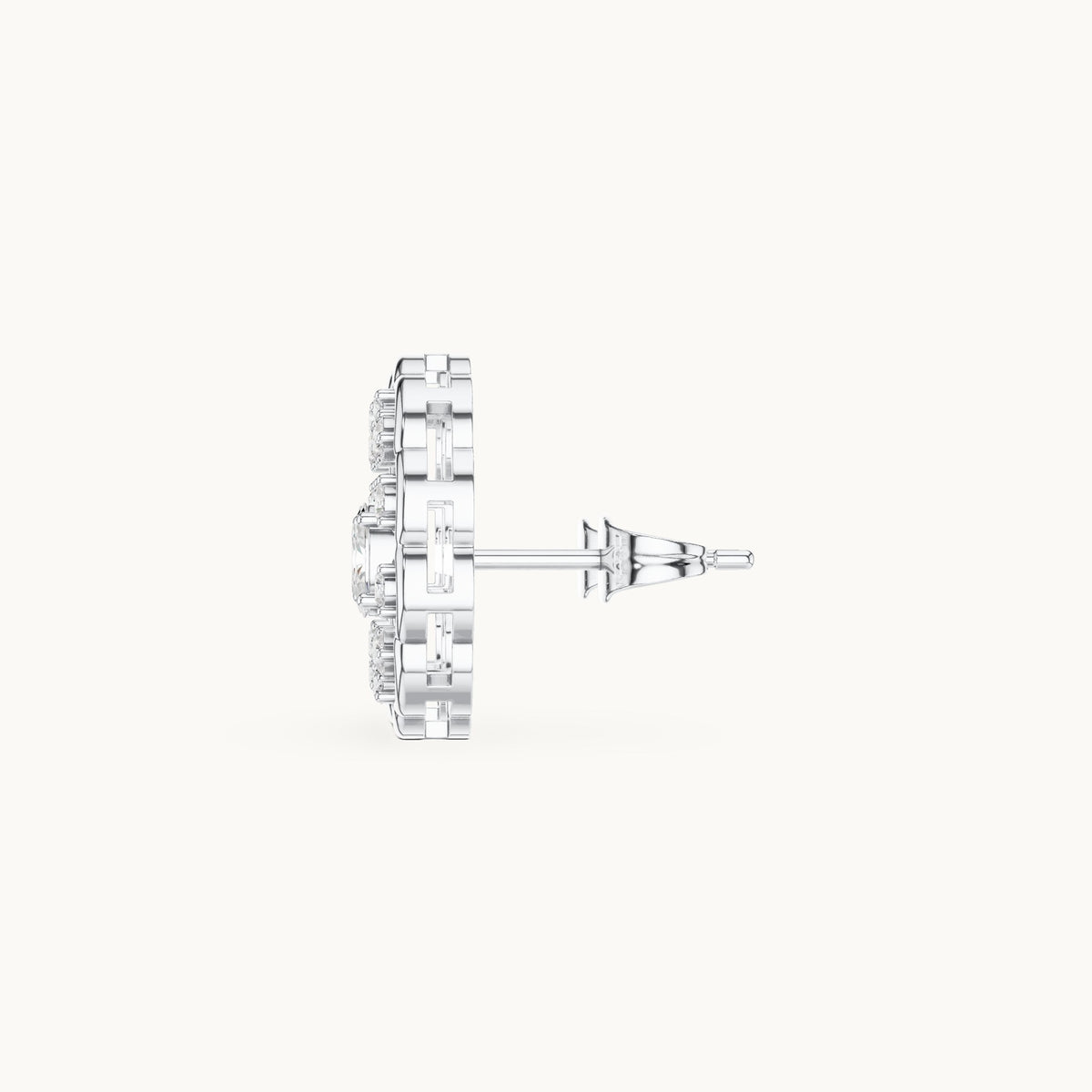 Oval and round lab-grown diamond filigree oval stud earrings in white gold, 0.48 CT TW, view 3