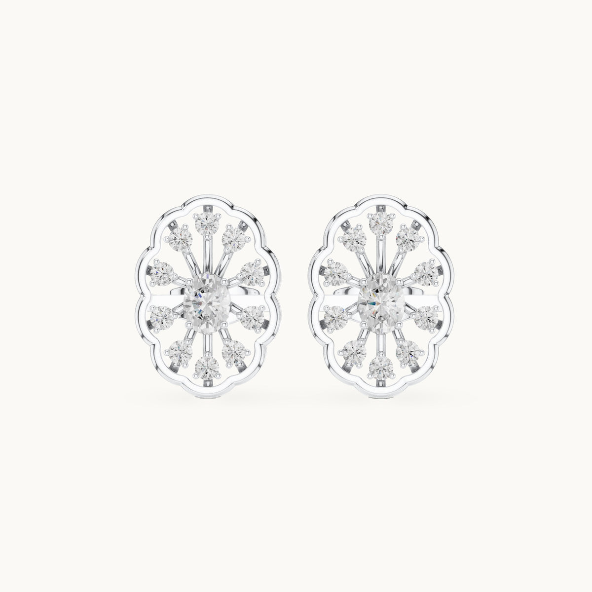 Oval and round lab-grown diamond filigree oval stud earrings in white gold, 0.48 CT TW, view 4