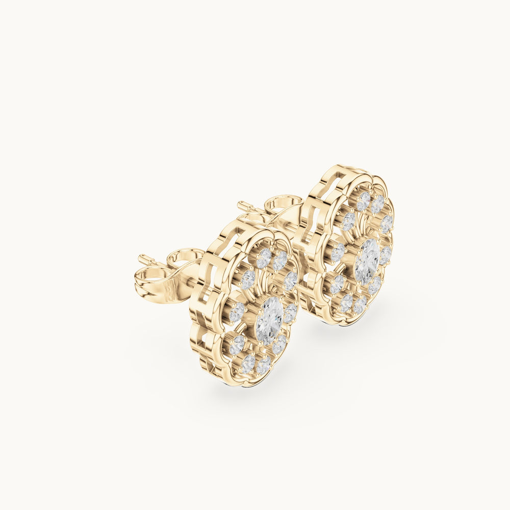 Oval and round lab-grown diamond filigree oval stud earrings in yellow gold, 0.48 CT TW, view 1