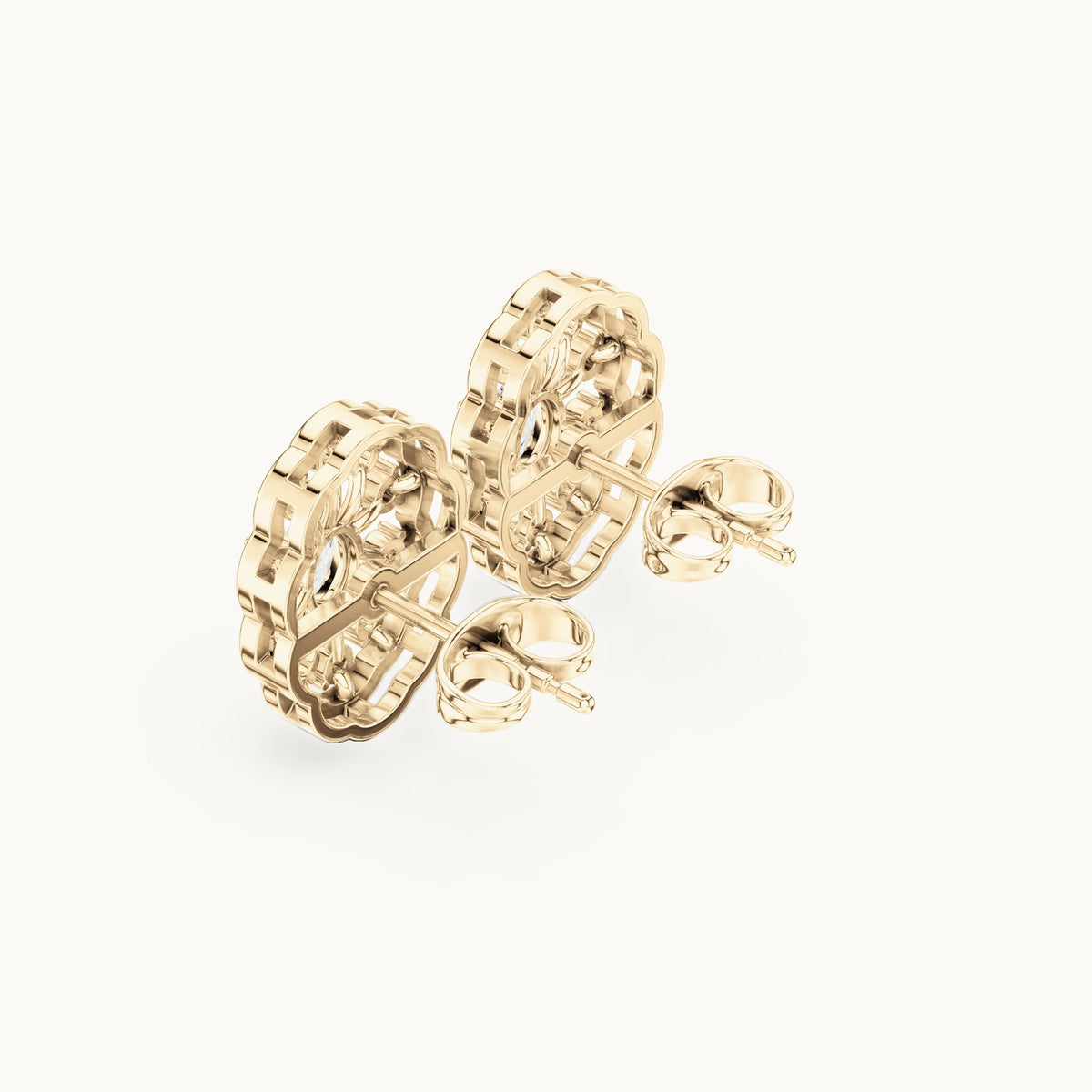 Oval and round lab-grown diamond filigree oval stud earrings in yellow gold, 0.48 CT TW, view 2