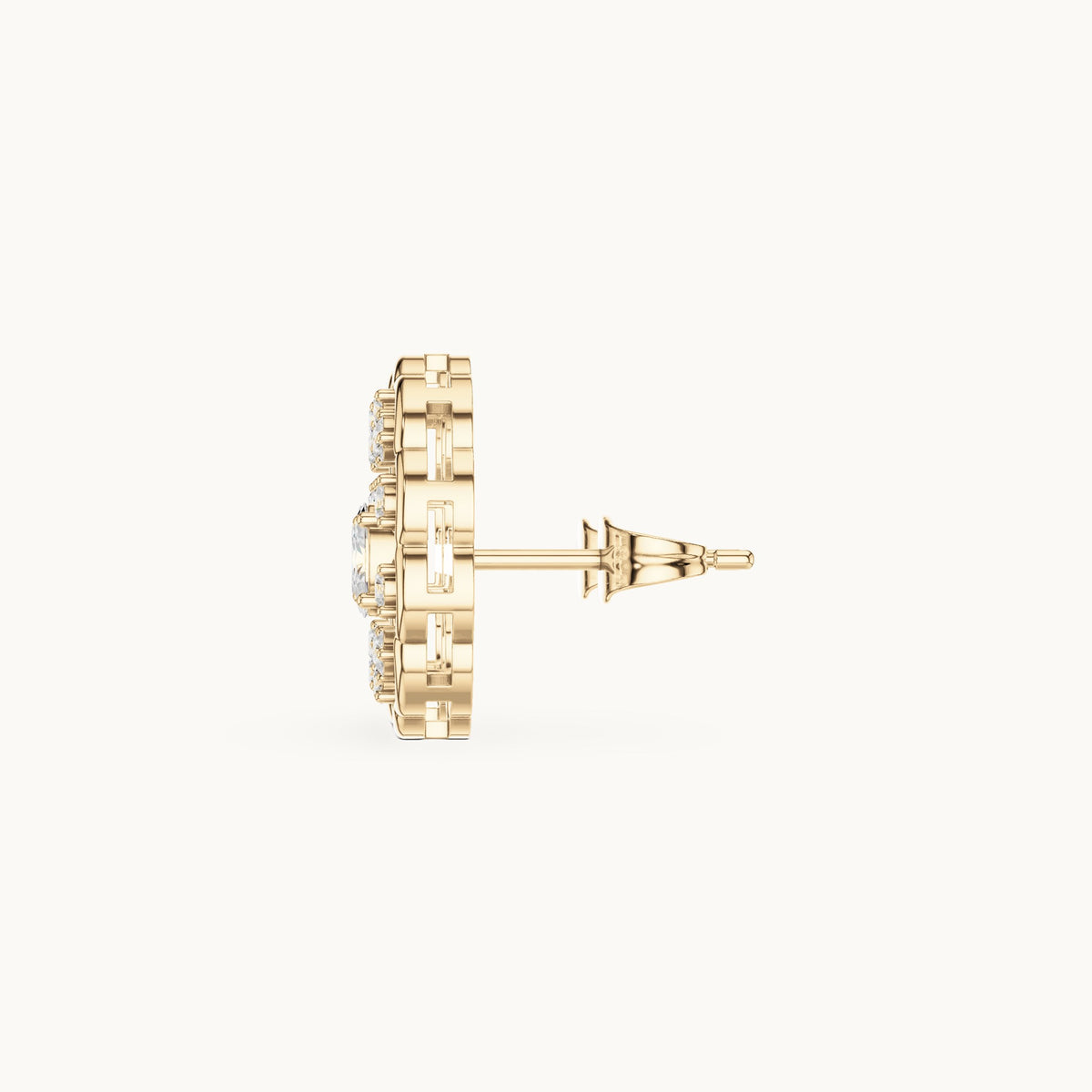 Oval and round lab-grown diamond filigree oval stud earrings in yellow gold, 0.48 CT TW, view 3