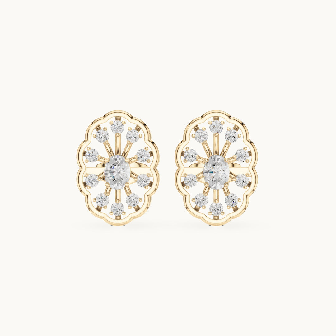 Oval and round lab-grown diamond filigree oval stud earrings in yellow gold, 0.48 CT TW, view 4