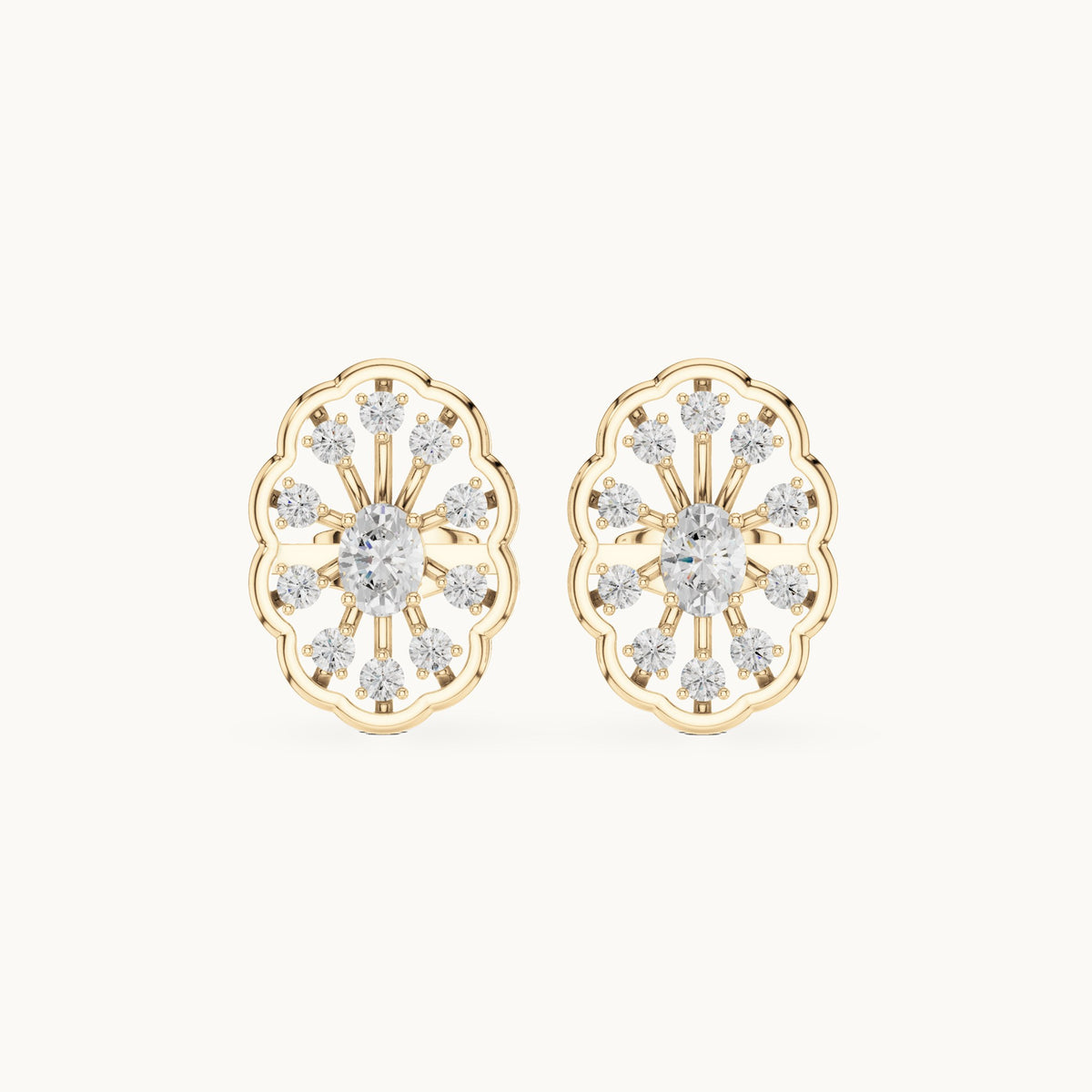 Oval and round lab-grown diamond filigree oval stud earrings in yellow gold, 0.48 CT TW, view 4