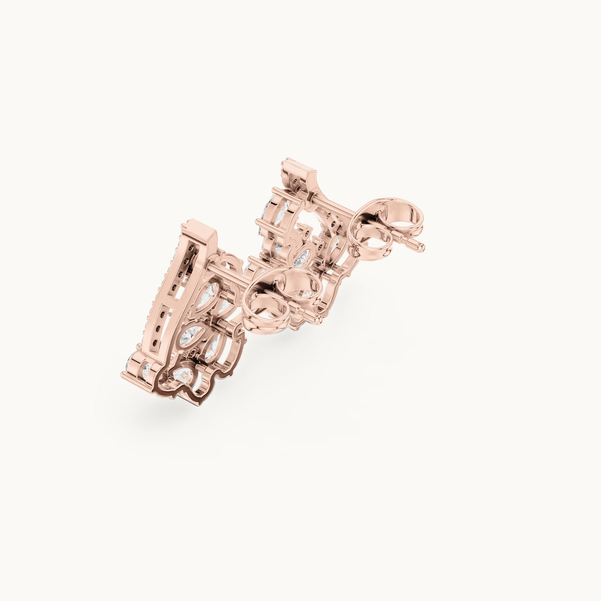 Pear and round lab-grown diamond open triangle cluster earrings in rose gold, 1.43 CT TW, view 2