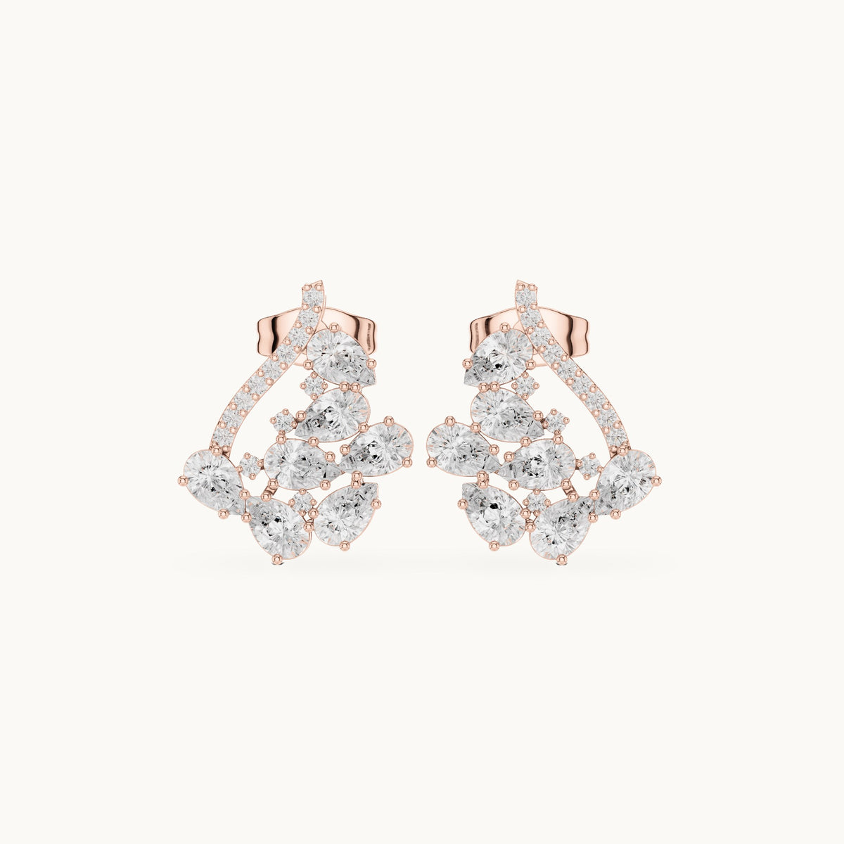 Pear and round lab-grown diamond open triangle cluster earrings in rose gold, 1.43 CT TW, view 4
