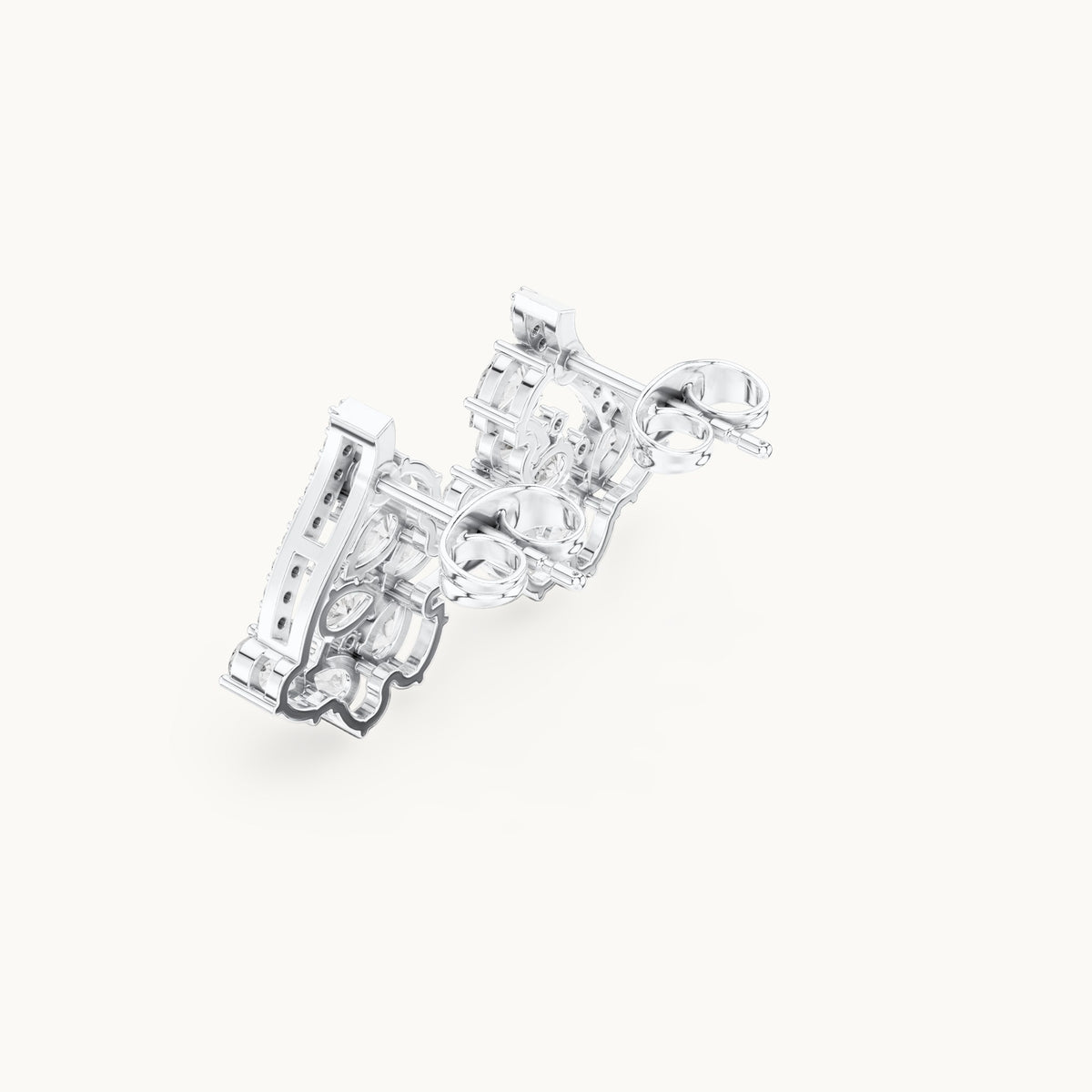 Pear and round lab-grown diamond open triangle cluster earrings in white gold, 1.43 CT TW, view 2