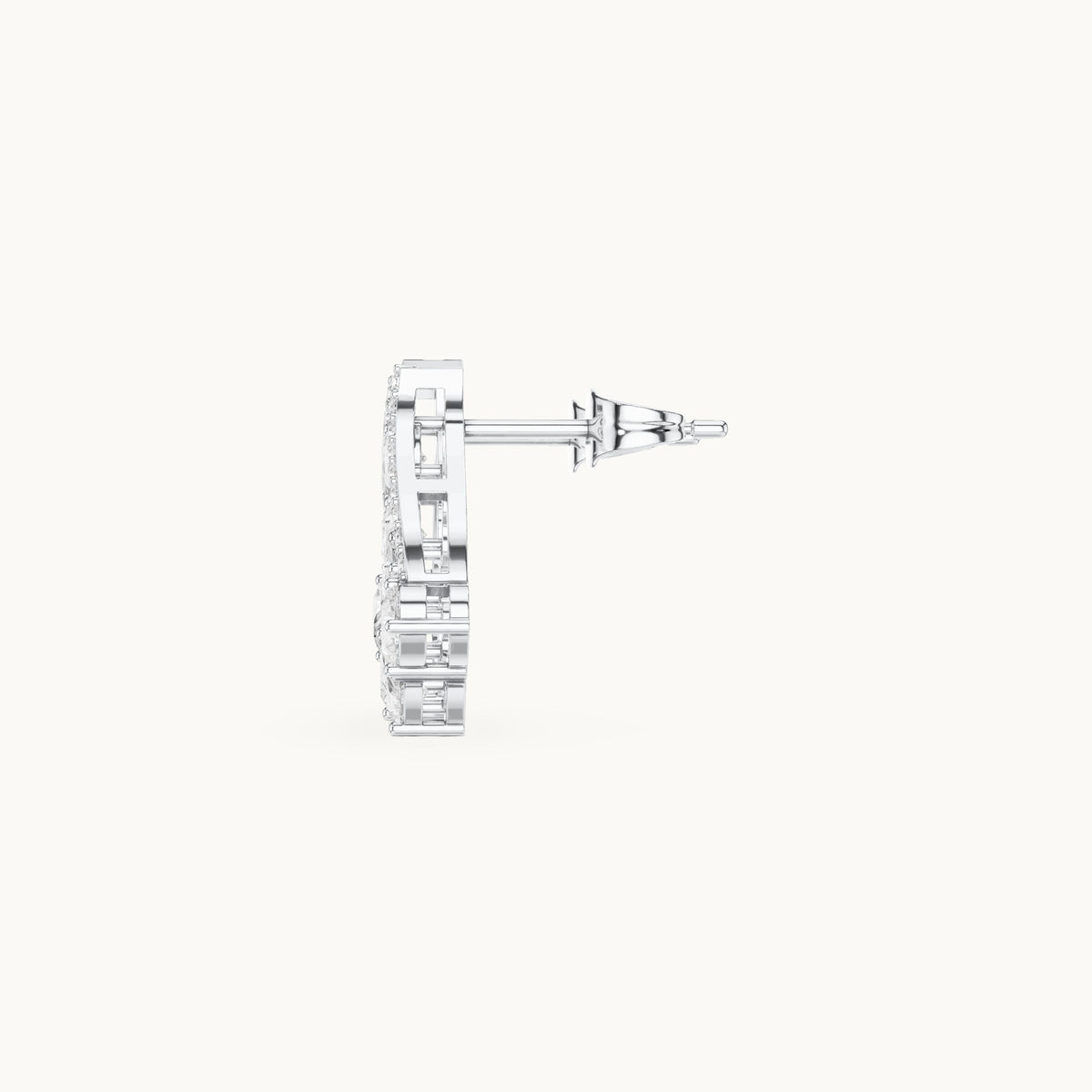 Pear and round lab-grown diamond open triangle cluster earrings in white gold, 1.43 CT TW, view 3
