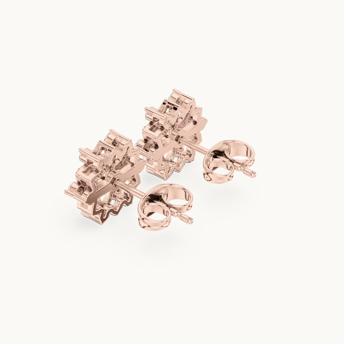Round lab-grown diamond lotus flower stud earrings in rose gold, 0.39 CT TW, view 2