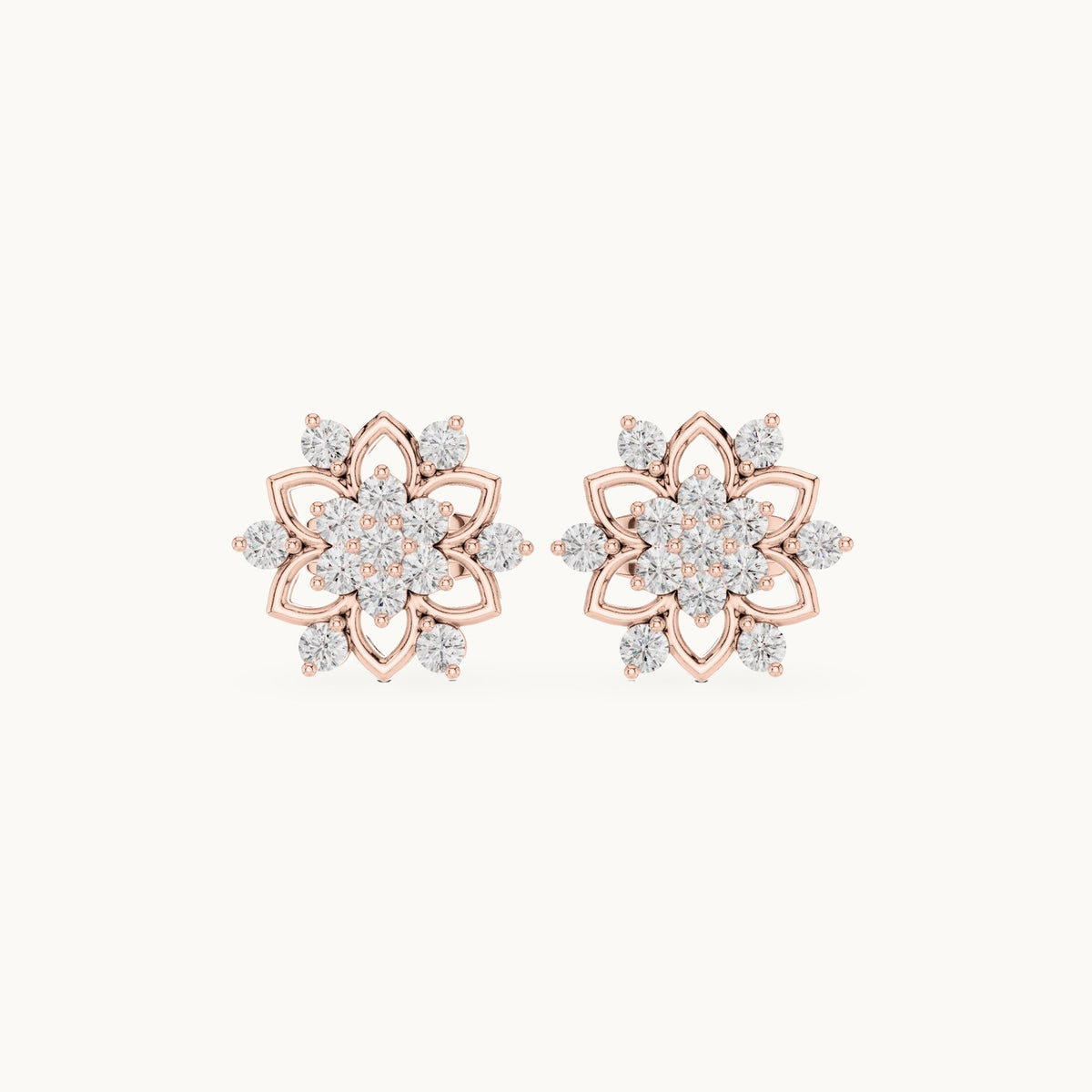 Round lab-grown diamond lotus flower stud earrings in rose gold, 0.39 CT TW, view 4