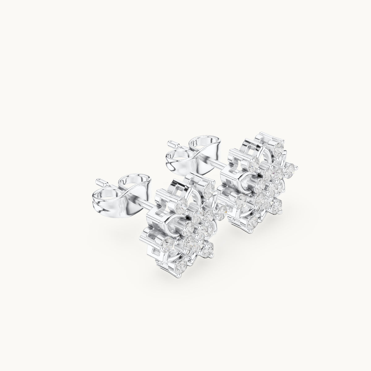 Round lab-grown diamond lotus flower stud earrings in white gold, 0.39 CT TW, view 1