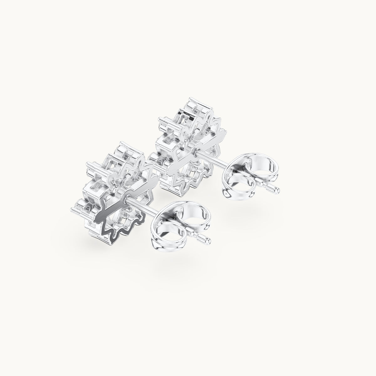 Round lab-grown diamond lotus flower stud earrings in white gold, 0.39 CT TW, view 2