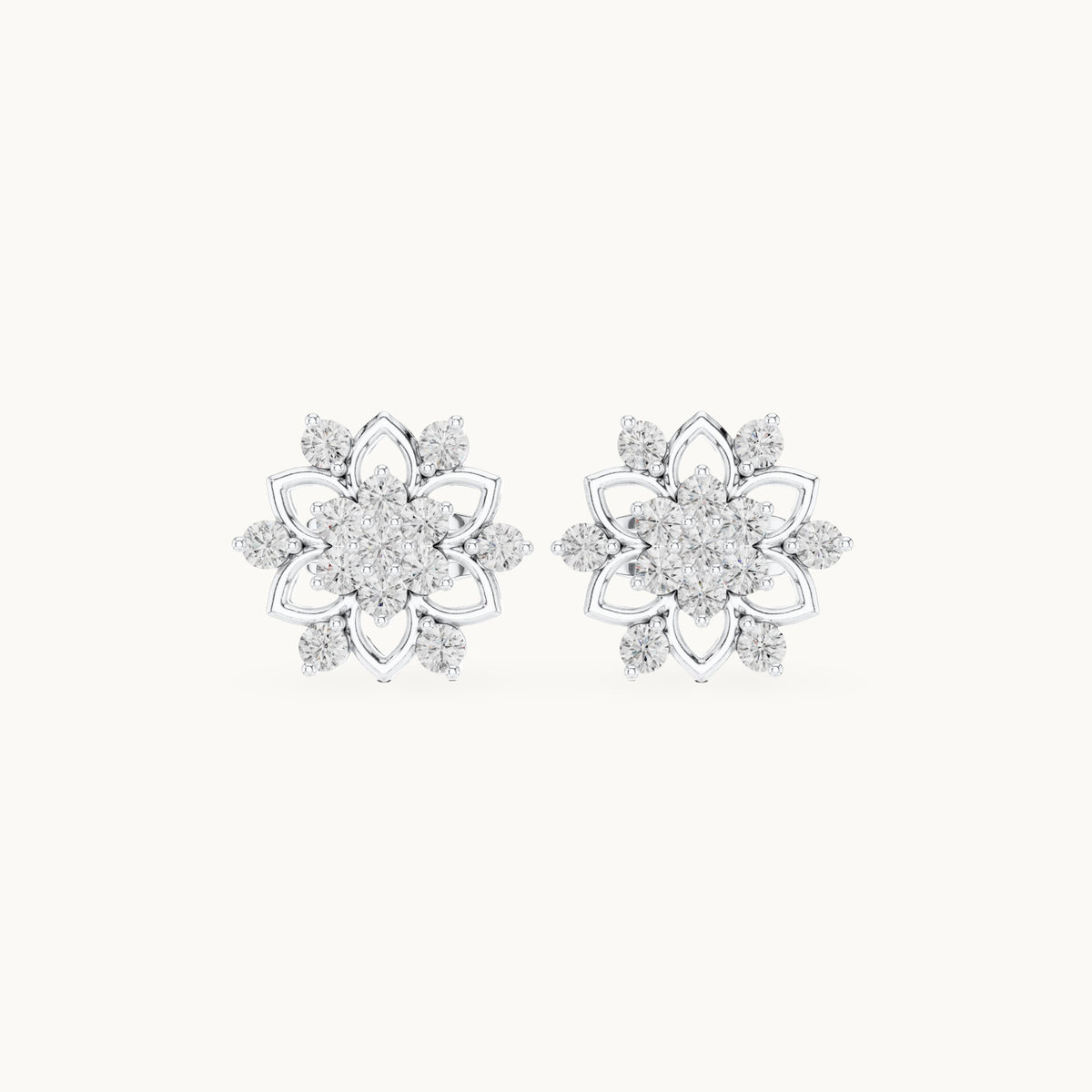 Round lab-grown diamond lotus flower stud earrings in white gold, 0.39 CT TW, view 4