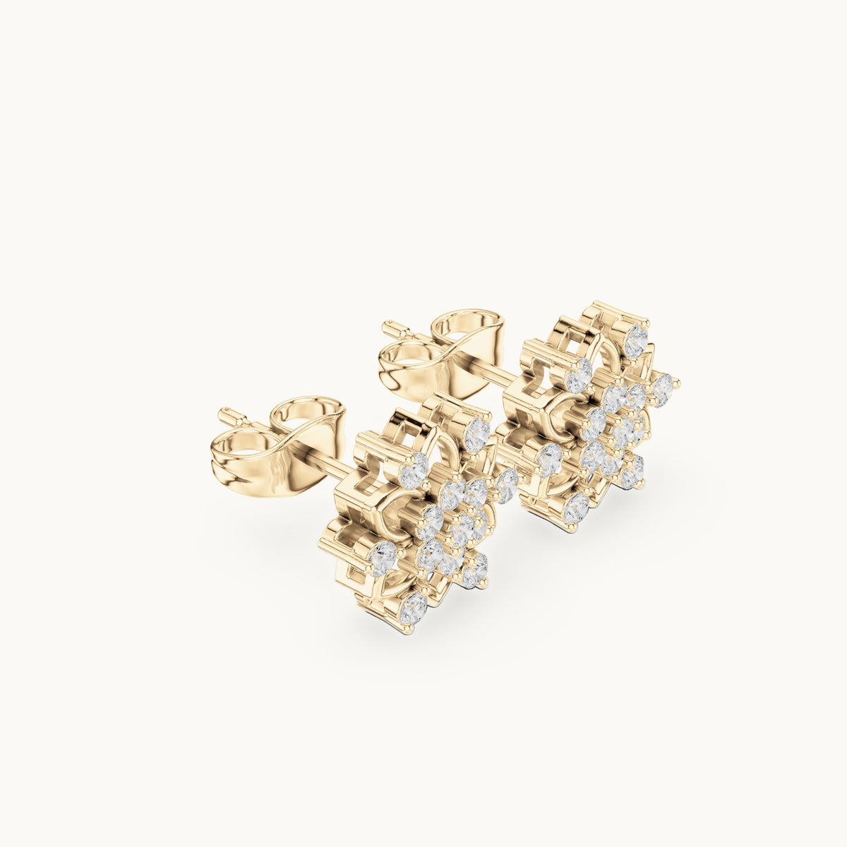 Round lab-grown diamond lotus flower stud earrings in yellow gold, 0.39 CT TW, view 1