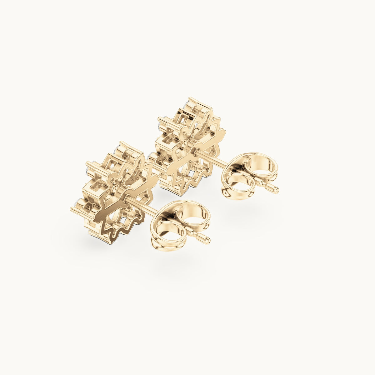 Round lab-grown diamond lotus flower stud earrings in yellow gold, 0.39 CT TW, view 2