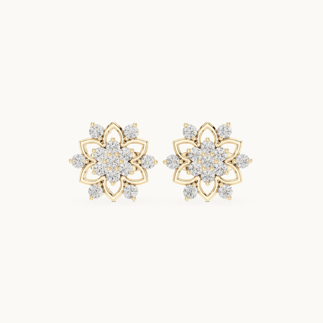 Round lab-grown diamond lotus flower stud earrings in yellow gold, 0.39 CT TW, view 4