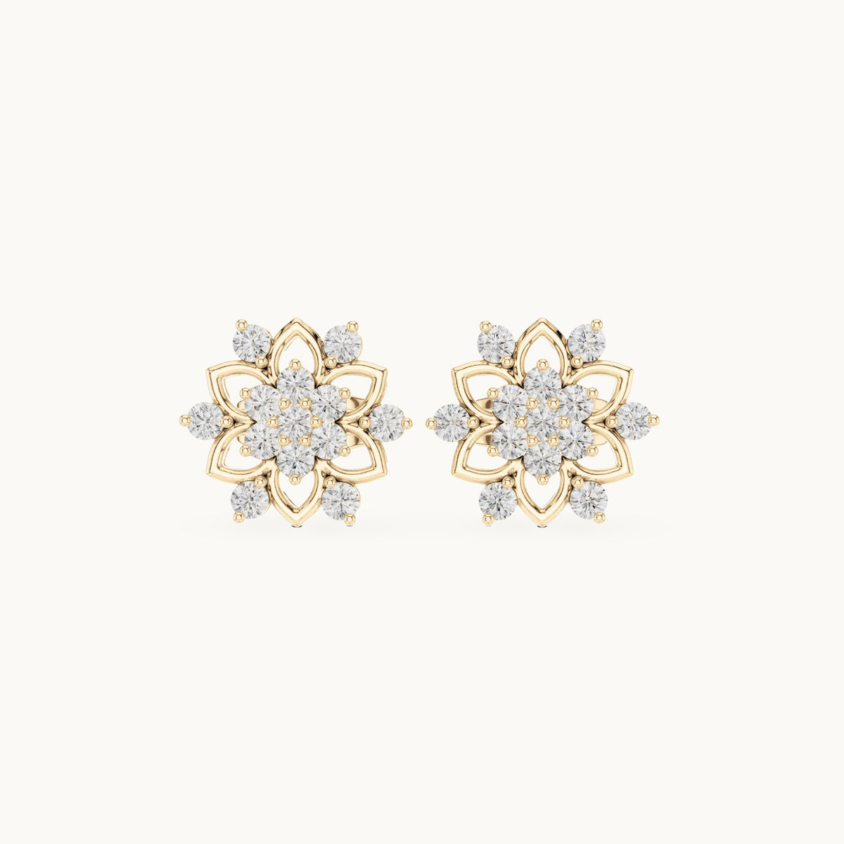 Round lab-grown diamond lotus flower stud earrings in yellow gold, 0.39 CT TW, view 4