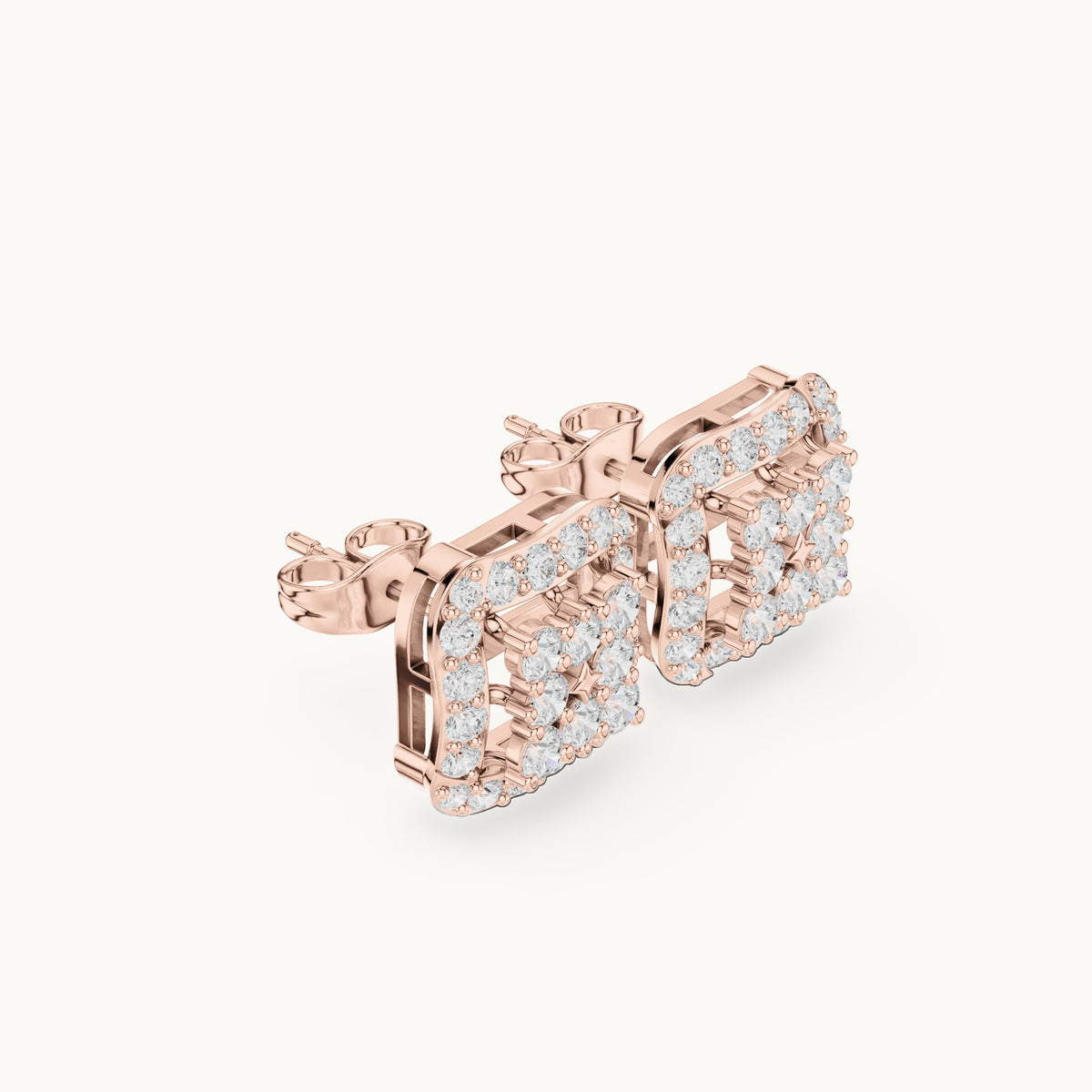 Round lab-grown diamond square cluster halo stud earrings in rose gold, 1.29 CT TW, view 1