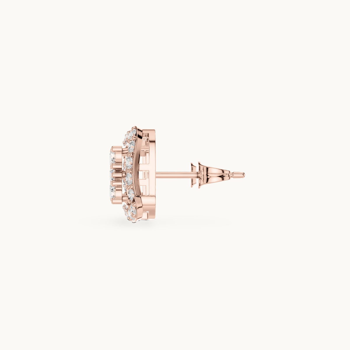 Round lab-grown diamond square cluster halo stud earrings in rose gold, 1.29 CT TW, view 3