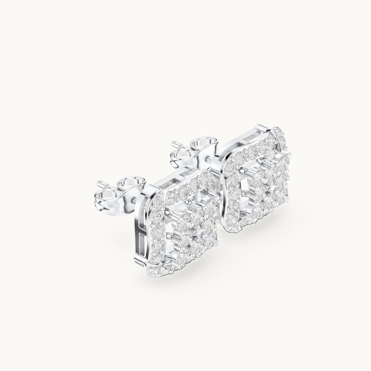 Round lab-grown diamond square cluster halo stud earrings in white gold, 1.29 CT TW, view 1