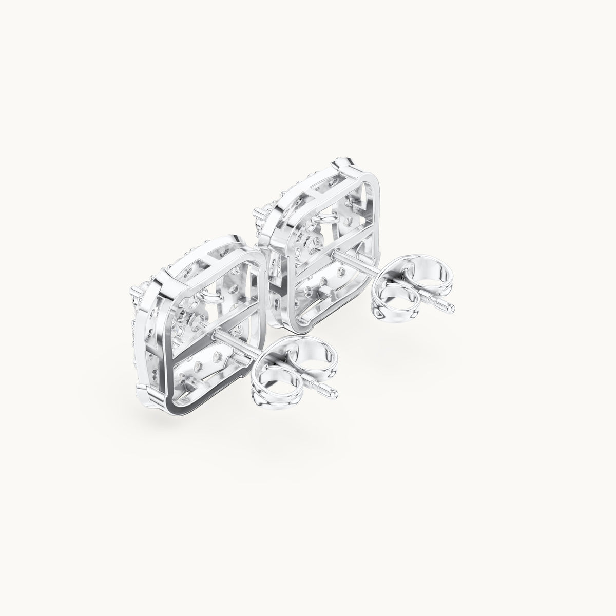 Round lab-grown diamond square cluster halo stud earrings in white gold, 1.29 CT TW, view 2