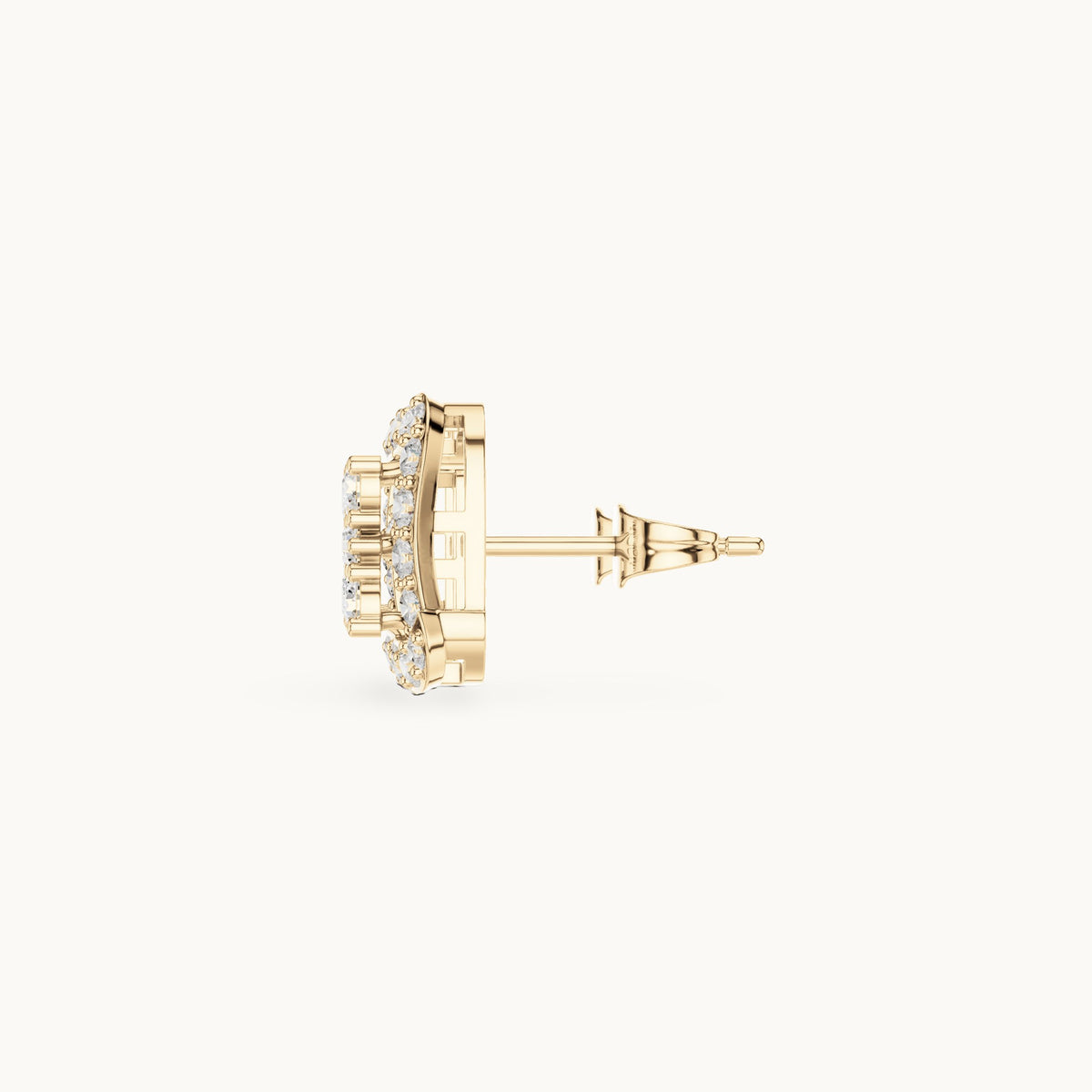 Round lab-grown diamond square cluster halo stud earrings in yellow gold, 1.29 CT TW, view 3