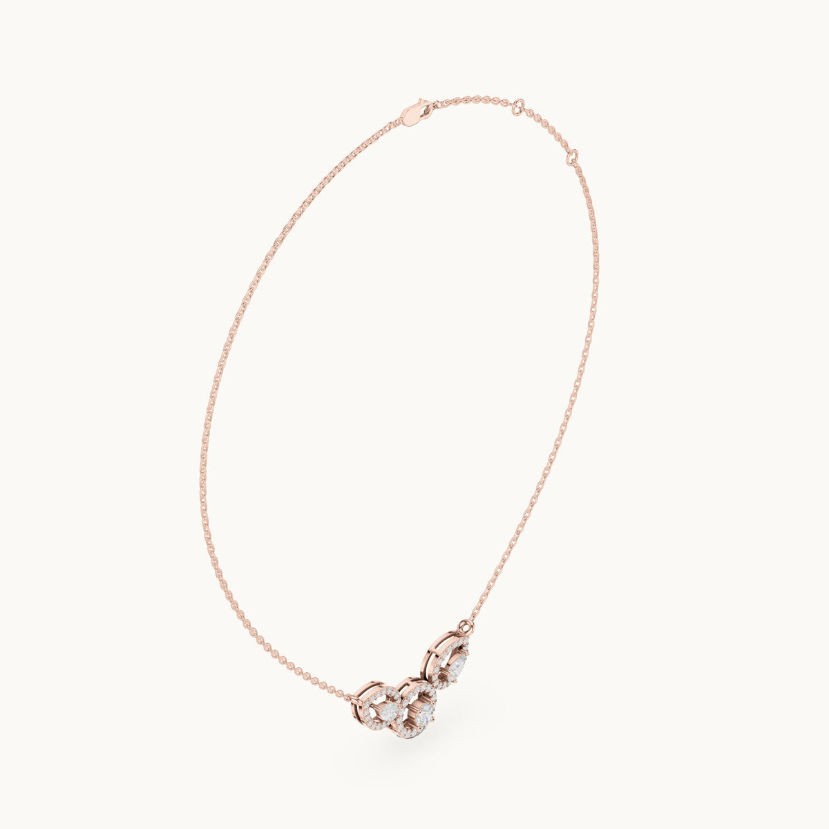 Pear and round lab-grown diamond halo trio mangalsutra pendant in rose gold, 1.11 CT TW, view 1